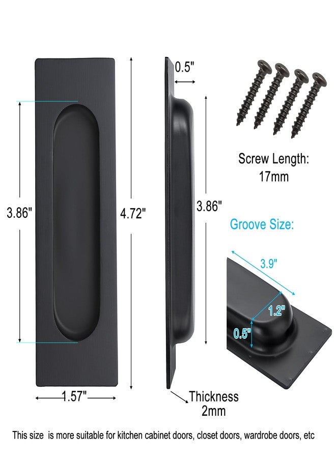 Malimali 4.72 Inch Recessed Finger Flush Pulls for Kitchen Cabinet, Closet, Sliding Cupboard Door Handle - Matte Black Stainless Steel Rectangular Door Pulls Hardware (4 Pack) - Image 2
